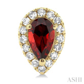 5x3 MM Pear Shape Garnet and 1/8 ctw Single Cut Diamond Halo Semi Precious Stud Earrings in 10K Yellow Gold